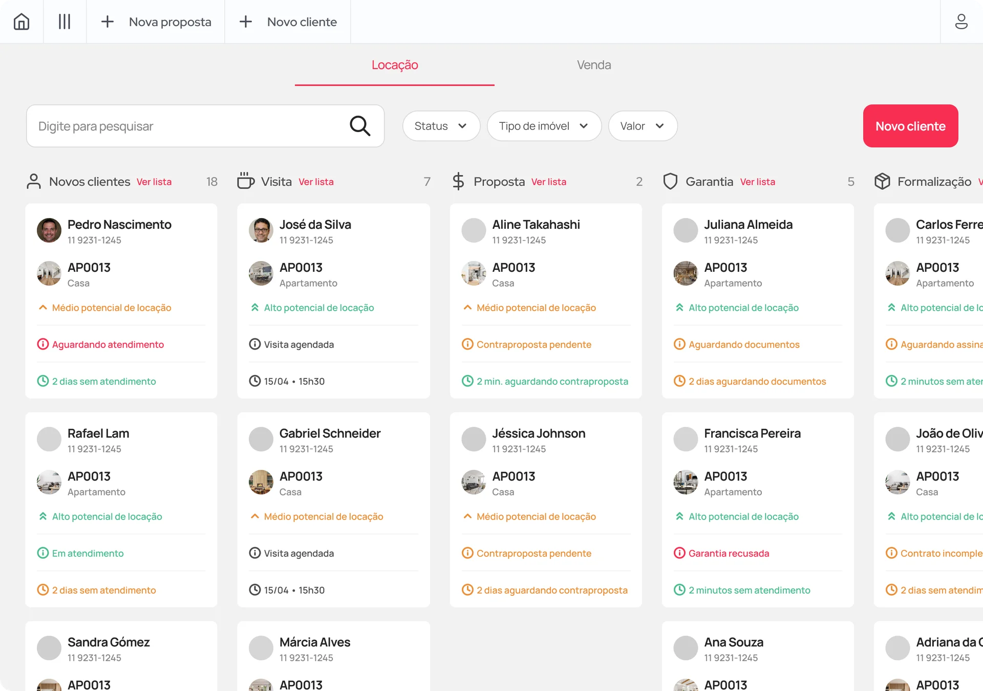 Previous service funnel screen where each card represented a property